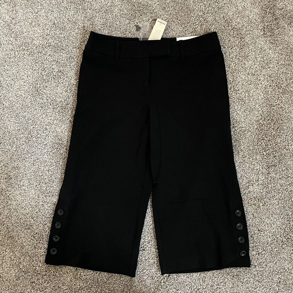 ANN TAYLOR Loft ANN Cropped Capri Black Pants Button Detail Size 6P Petite NWT